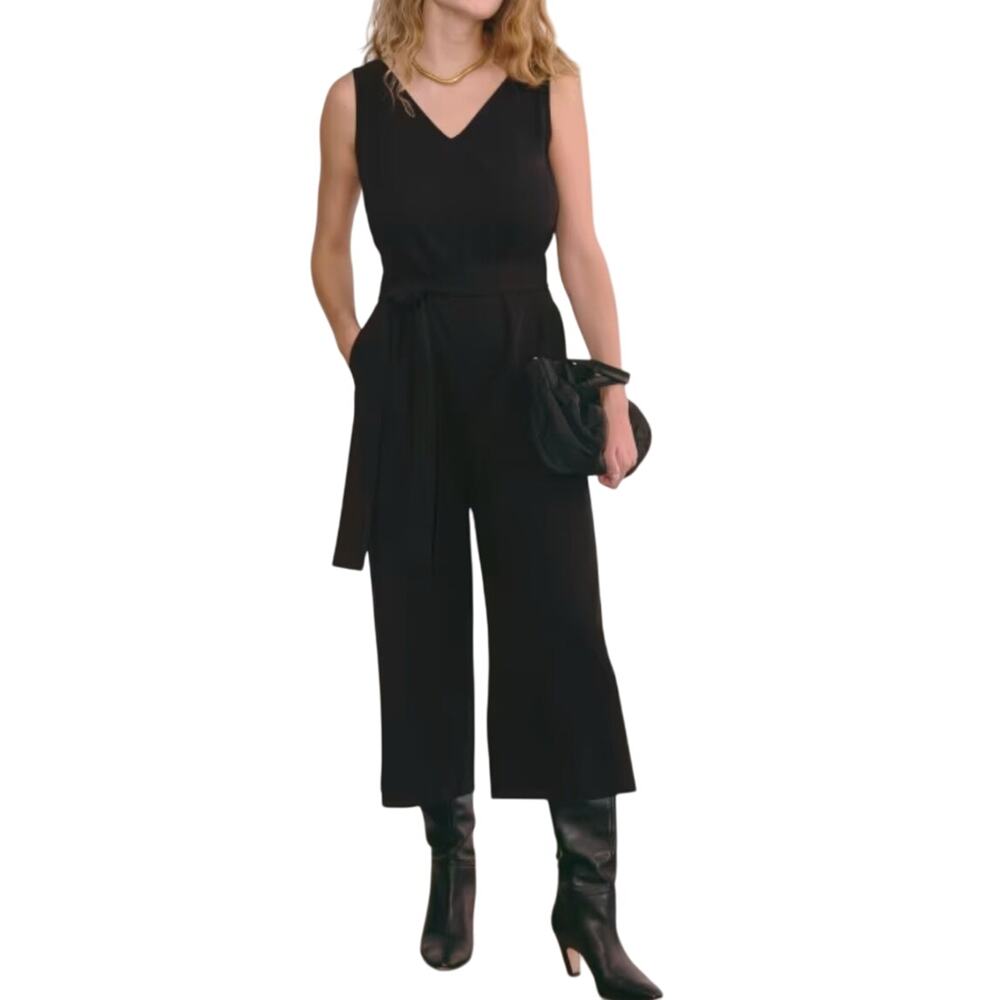 Everlane The Ultimate Jumpsuit Black Crop Tank V Neck Wide Leg Black Size 2